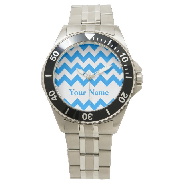 Light Blue Bold Chevron with monogram Watch (Front)