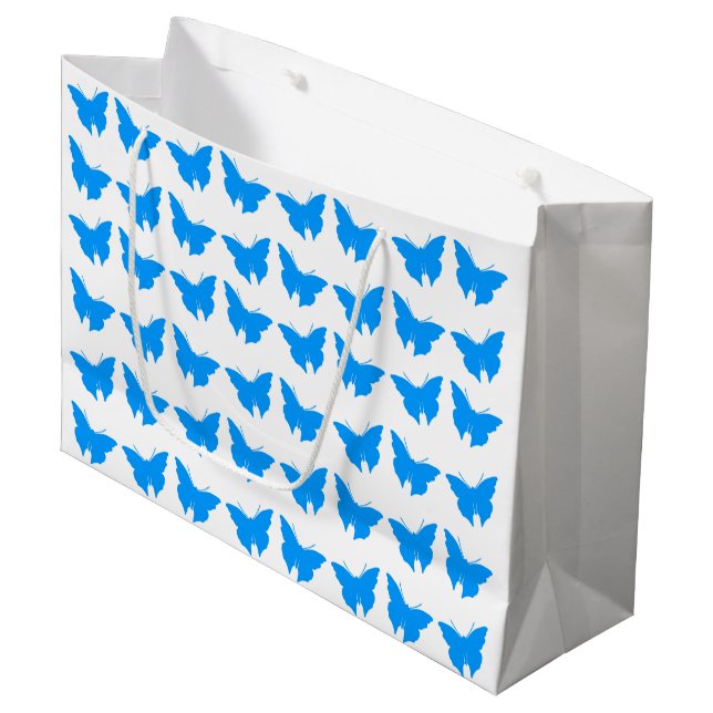 Light Blue Bold Mod Butterflies Large Gift Bag (Front Angled)