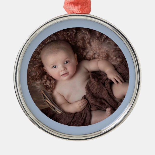 Light Blue Border Baby's 1st Christmas  (Boy)  Metal Ornament (Front)