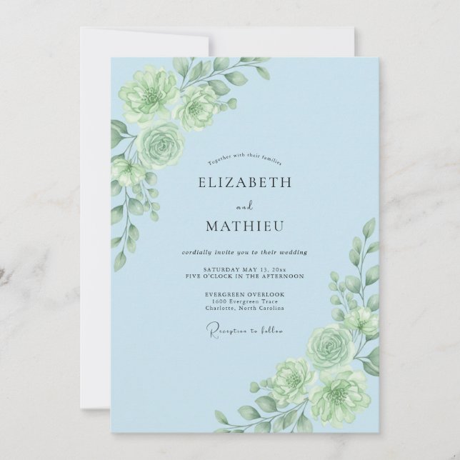 Light Blue Botanical Bloom Wedding Invitation (Front)