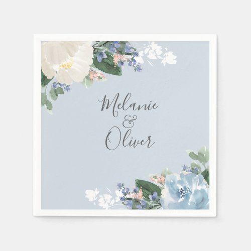 Light Blue Botanical Floral Wedding Napkins