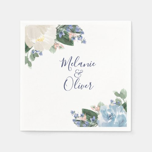 Light Blue Botanical Floral Wedding Napkins