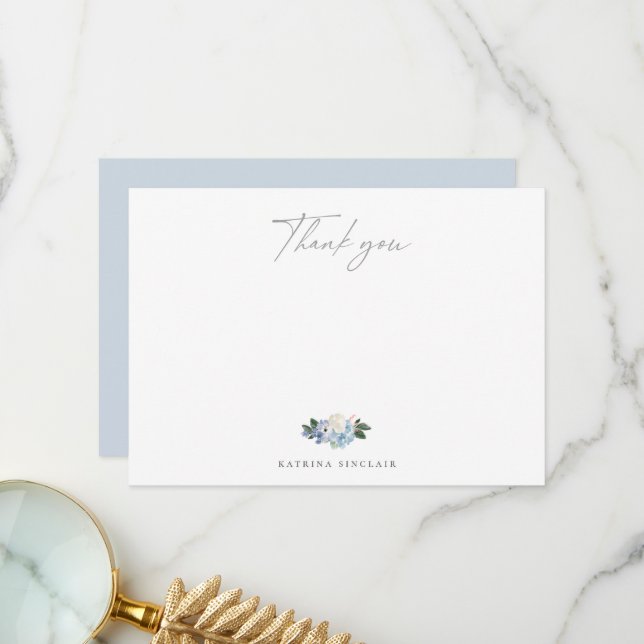 Light Blue Botanical Thank You Note Card (Front/Back In Situ)