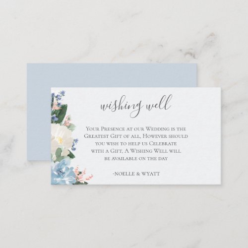 Light Blue Botanical Wedding Wishing Well Enclosure Card