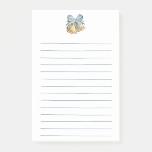 Light Blue Bow and Bells Hand Lined Christmas Post_it Notes