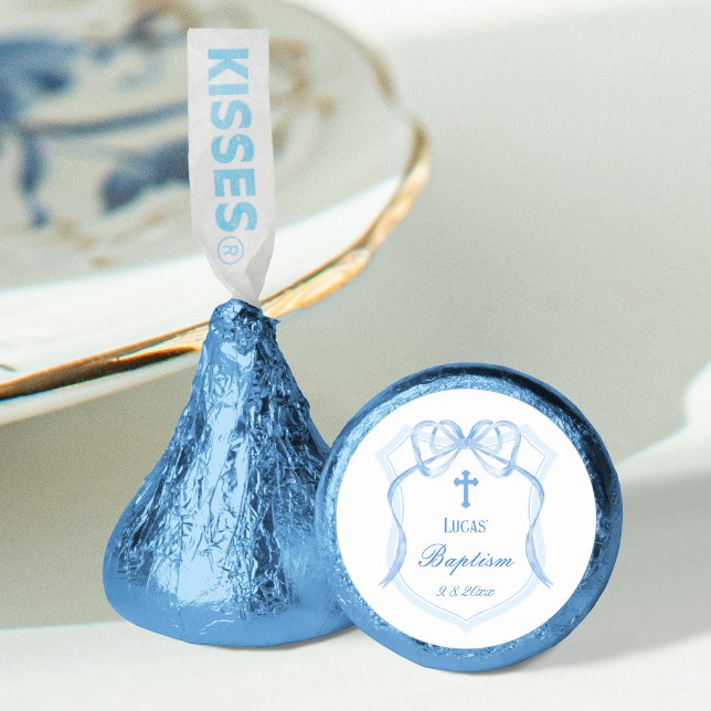 Light Blue Bow Crest Baptism Hershey®'s Kisses® (Creator Uploaded)