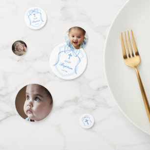 Light Blue Bow Crest Baptism Table Confetti