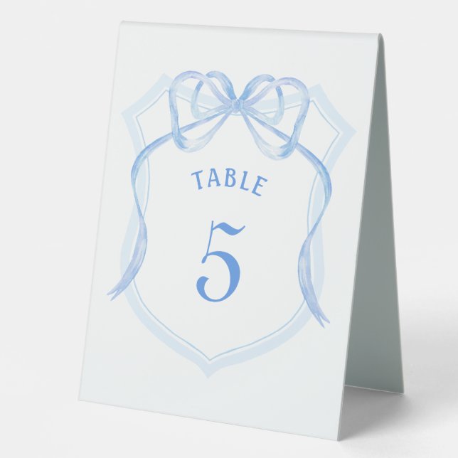 Light Blue Bow Crest Table Number Sign (Front)