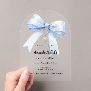 Light blue bow girl arch luxury Confirmation Acrylic Invitations