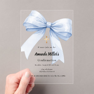 Light blue bow girl clear luxury Confirmation Acrylic Invitations
