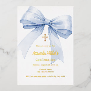 Light blue bow girl Confirmation gold foil Foil Invitation