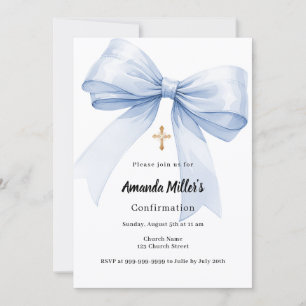 Light blue bow girl Confirmation Invitation