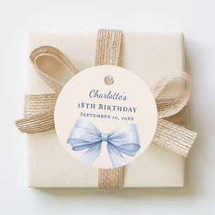 Light blue bow ivory DIY write by hand birthday Favor Tags