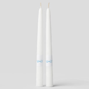 Light Blue Bow Pair of Taper Candles