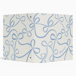 Light Blue Bow Pattern Custom Name 3 Ring Binder