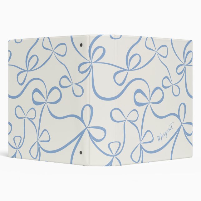 Light Blue Bow Pattern Custom Name 3 Ring Binder (Background)