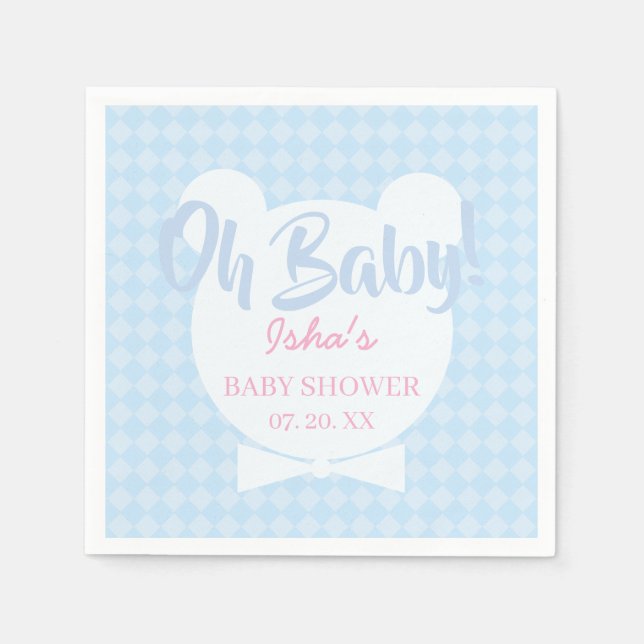 Light Blue Bow tie Bear baby Shower Paper Napkin (Front)