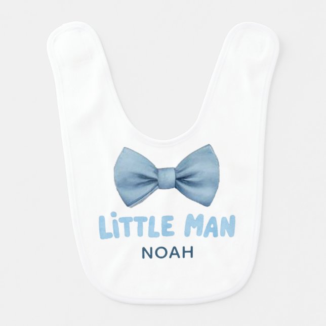 Light Blue Bow Tie Little Man Baby Shower Bib (Front)