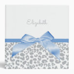 Light Blue Bow With Trendy Leopard Print and Name 3 Ring Binder