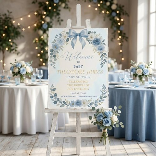 Light Blue Boy Baby Shower Floral Ribbon Bow Foam Board