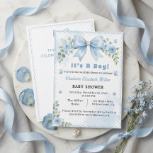Light Blue Boy Baby Shower Floral Ribbon Bow