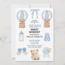 LIGHT BLUE Boy Teddy Bear baby shower 5x7 flat