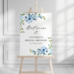 light blue bridal shower welcome sign<br><div class="desc">beautiful light dusty blue watercolor flowers. The text and colors on this wedding sign poster can be edited.</div>