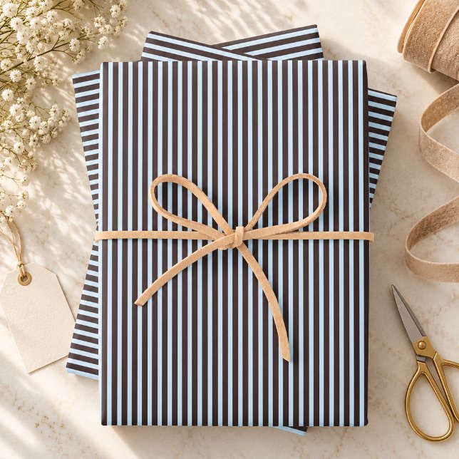 Light Blue Brown Classic Preppy Stripe Pattern Wrapping Paper Sheets (Creator Uploaded)