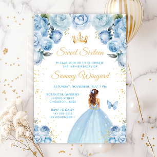 Light Blue Brown Hair Princess Sweet Sixteen Invitation