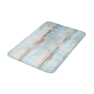 Light Blue Brown White Watercolor Stripes Bath Mat