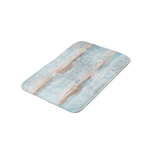 Light Blue Brown White Watercolor Stripes Bath Mat (Angled)