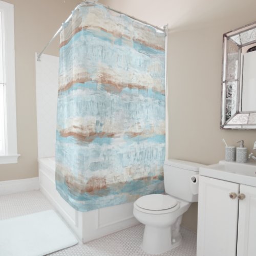 Light Blue Brown White Watercolor Stripes Shower Curtain