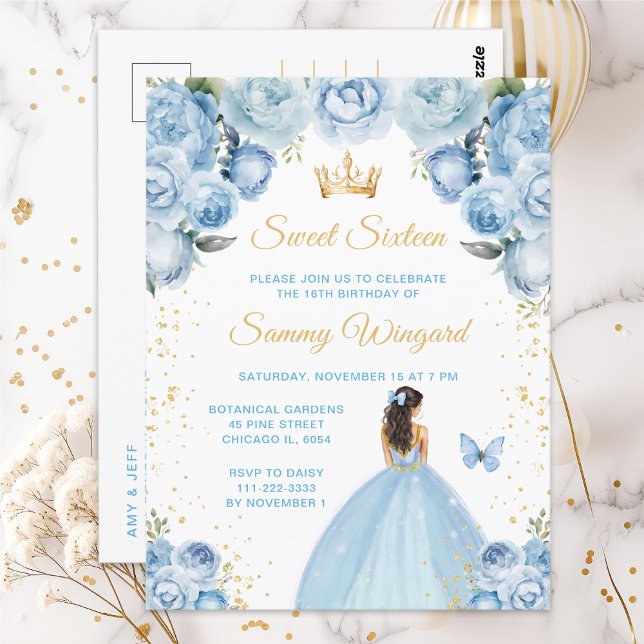 Light Blue Brunette Hair Princess Sweet Sixteen Postcard (Creator Uploaded)