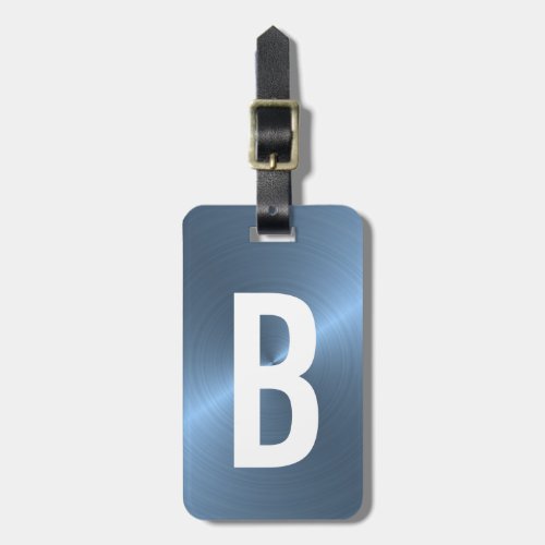 light Blue Brushed Metallic Monogram Initial Luggage Tag