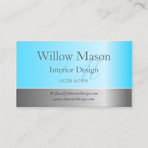 Light Blue &amp; Brushed Steel Monogram Business Card