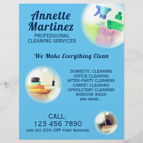 Light blue bubbles cleaning  flyer