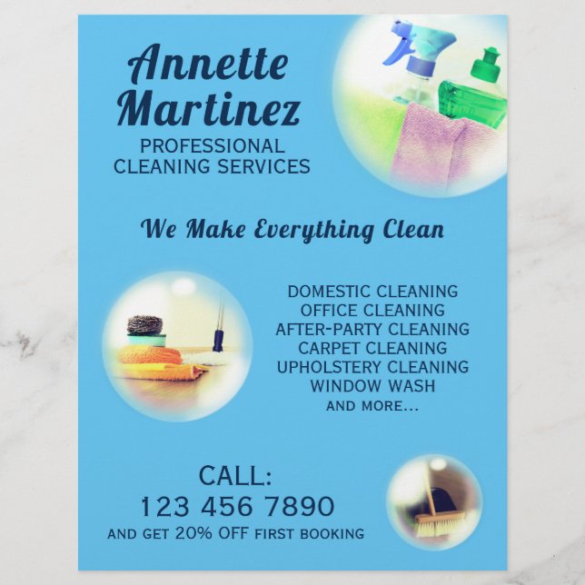 Light blue bubbles cleaning  flyer (Front)
