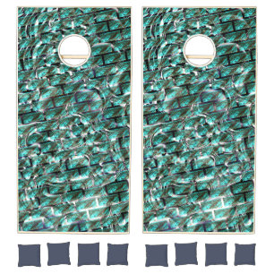 Light blue, bubbles upon grid or brick effect? cornhole set
