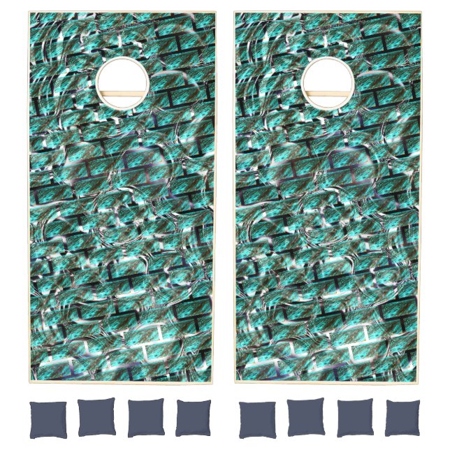 Light blue, bubbles upon grid or brick effect? cornhole set (Set)
