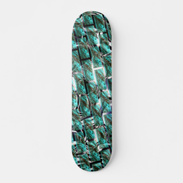 Light blue, bubbles upon grid or brick effect? skateboard (Front)