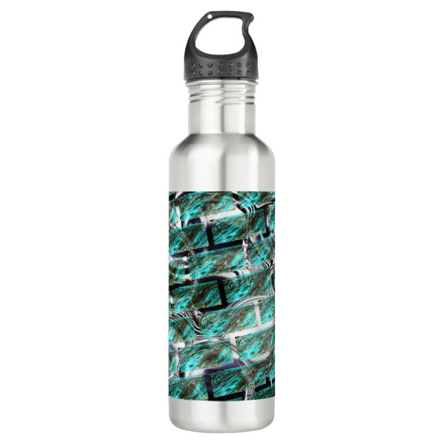 Light blue, bubbles upon grid or brick effect? stainless steel water bottle (Front)