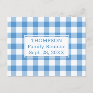 Light Blue Buffalo Check Name Family Reunion Party Invitation Postcard