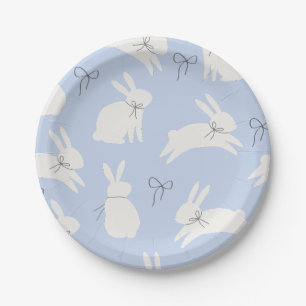 Light blue bunny bow easter lunch party paper plates