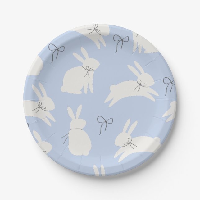 Light blue bunny bow easter lunch party paper plates (Front)