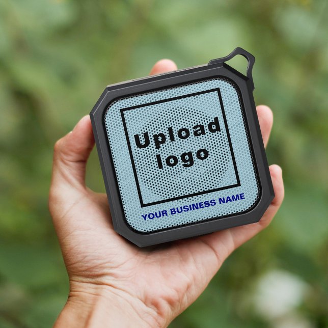 Light Blue Business Brand on Bluetooth Speaker (Light blue business brand on bluetooth speaker as promotional or giveaway item.)