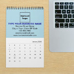 Light Blue Business Brand on Calendar<br><div class="desc">Light blue color business branding on customizable calendar. Customize it by uploading your business logo, typing your business name, address, phone number, e-mail and website. You can include it in your promotional products, giveaway items or gifts to your customers or clients, a marketing strategy to advertise your business or to...</div>