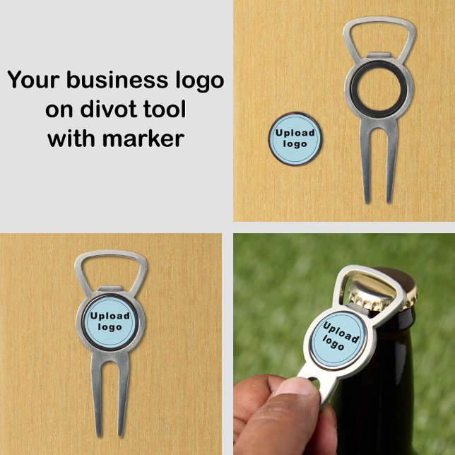 Light Blue Business Brand on Divot Tool (Your business logo on light blue background on divot tool bottle opener with marker.)