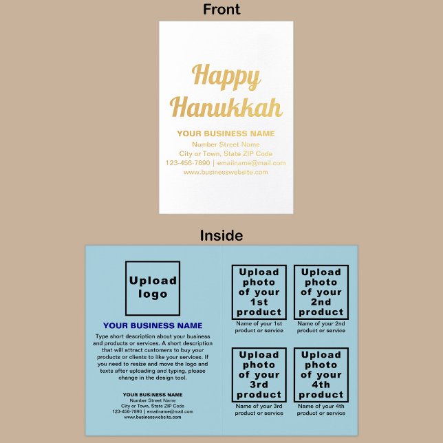 Light Blue Business Brand on Hanukkah Foil Card (Light blue business brand with products or services on folded foil card.)