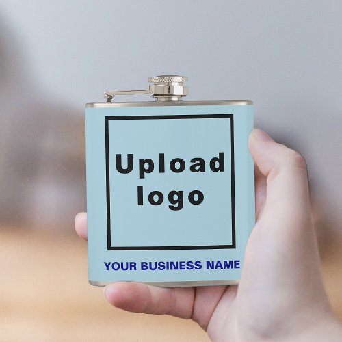 Light Blue Business Brand on Vinyl Wrapped Flask