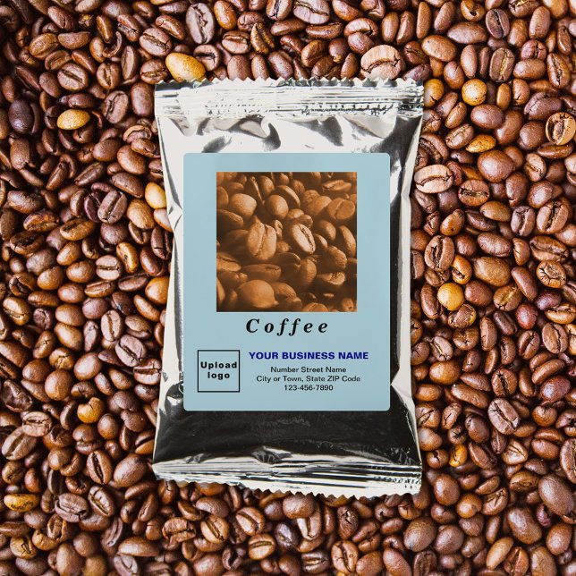 Light Blue Business Branding on Coffee Drink Mix (Light blue business brand on coffee drink mix. Drink mix as promotional or giveaway item.)